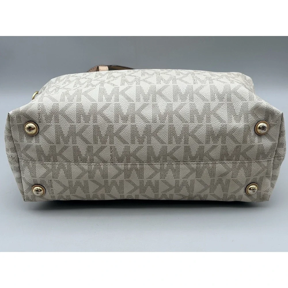 Michael Kors Large Signature MK Logo Satchel Bag Vanilla Blush Authenticated